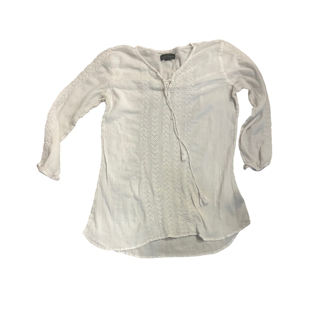 Lauren Ralph Lauren White Embroidered Lace Up Tassel Peasant Top Small